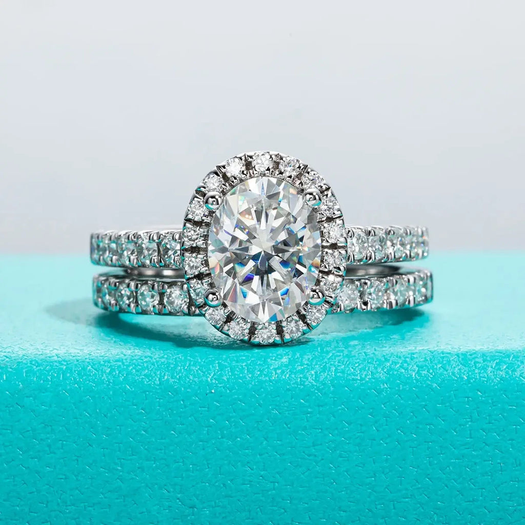 Wedding Band 2ct (Total 2.648ct) Oval Cut D Color Moissanite Ring Set