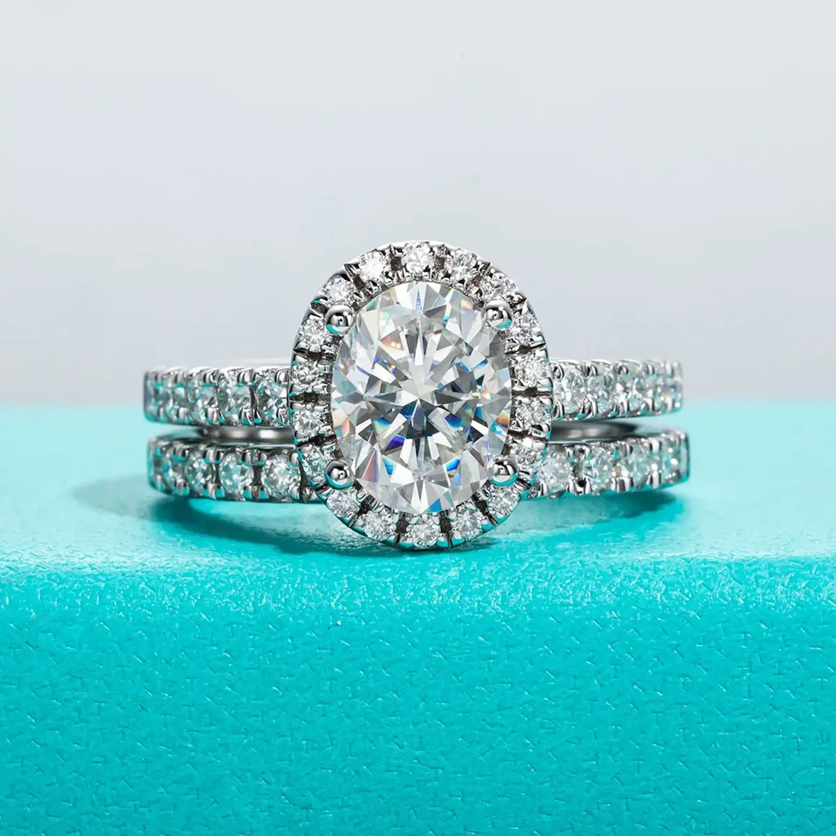 Wedding Band 2ct (Total 2.648ct) Oval Cut D Color Moissanite Ring Set
