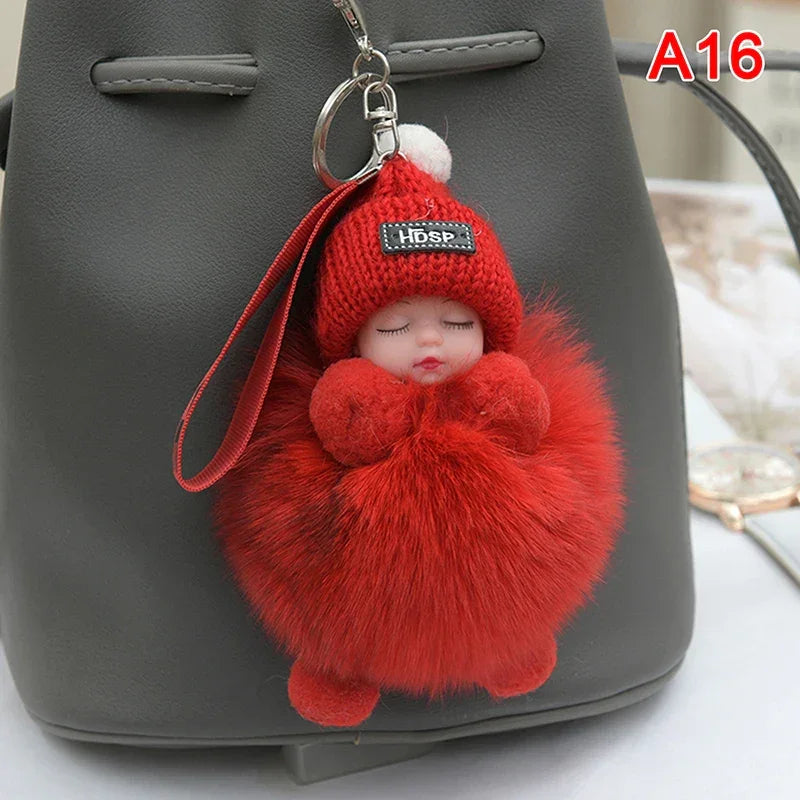 Pompom Sleeping Baby Keychain