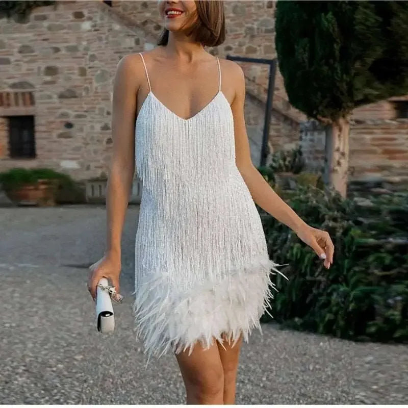 Tassel Sequin Feather Mini Dress