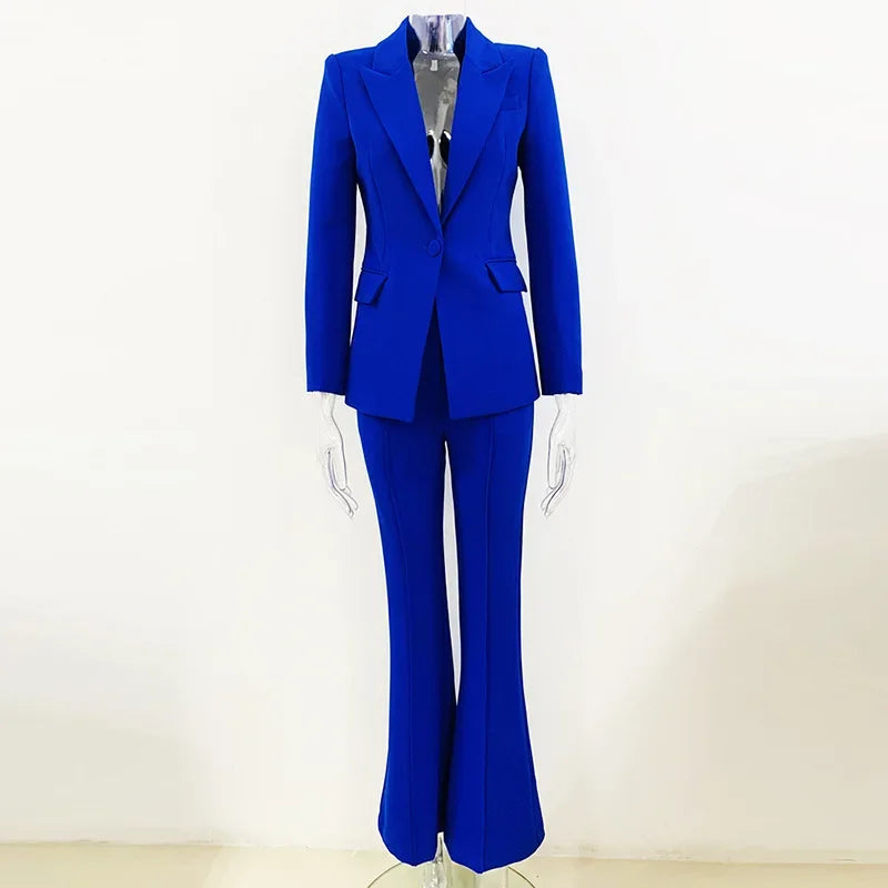 Single Button Flared Pants Blazer + Pants Suit Set