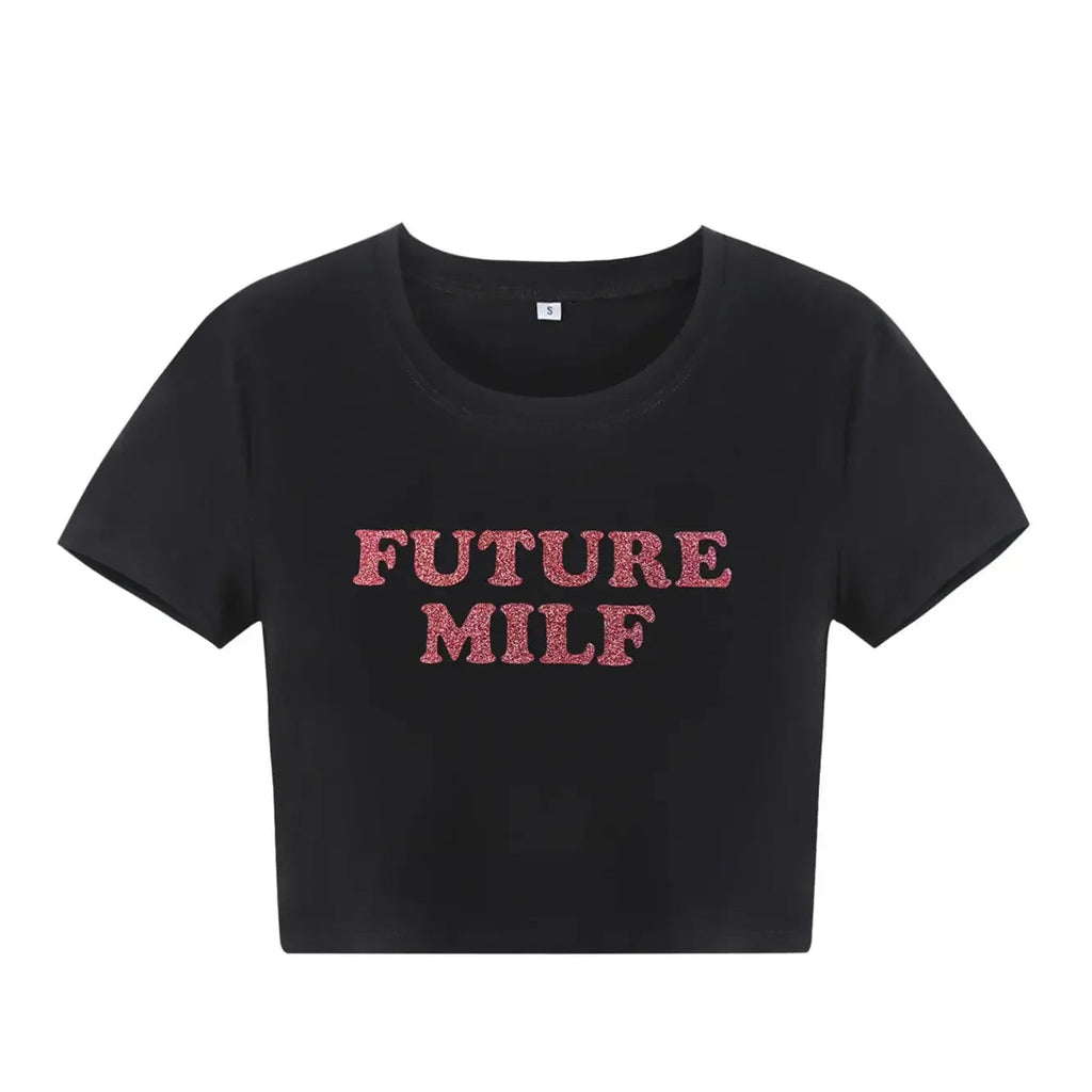 FUTURE MILF Black Baby Crop Tee