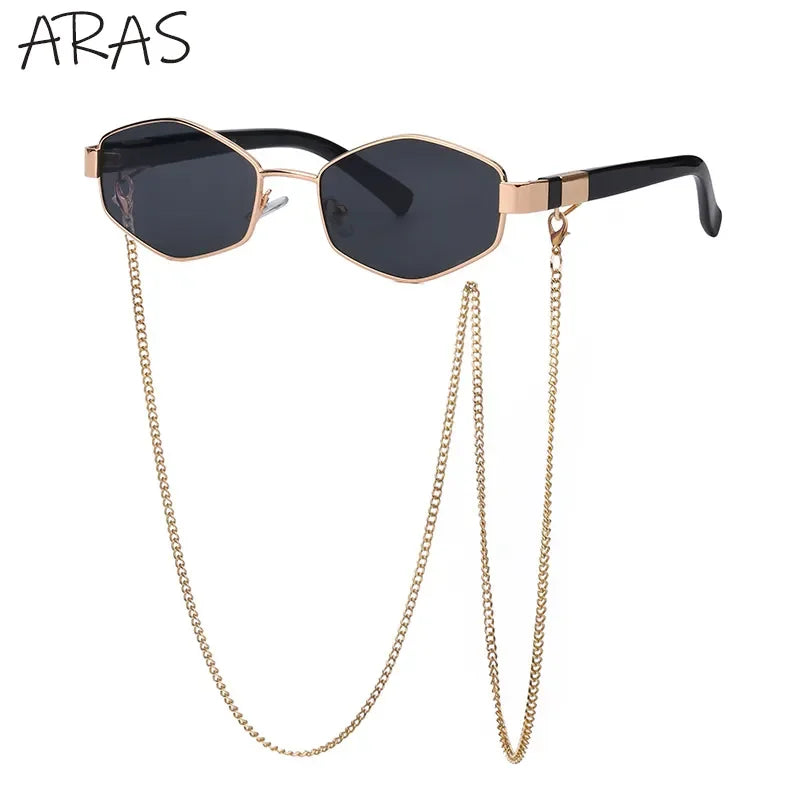 Retro Hexagon With Chain Sunglasses