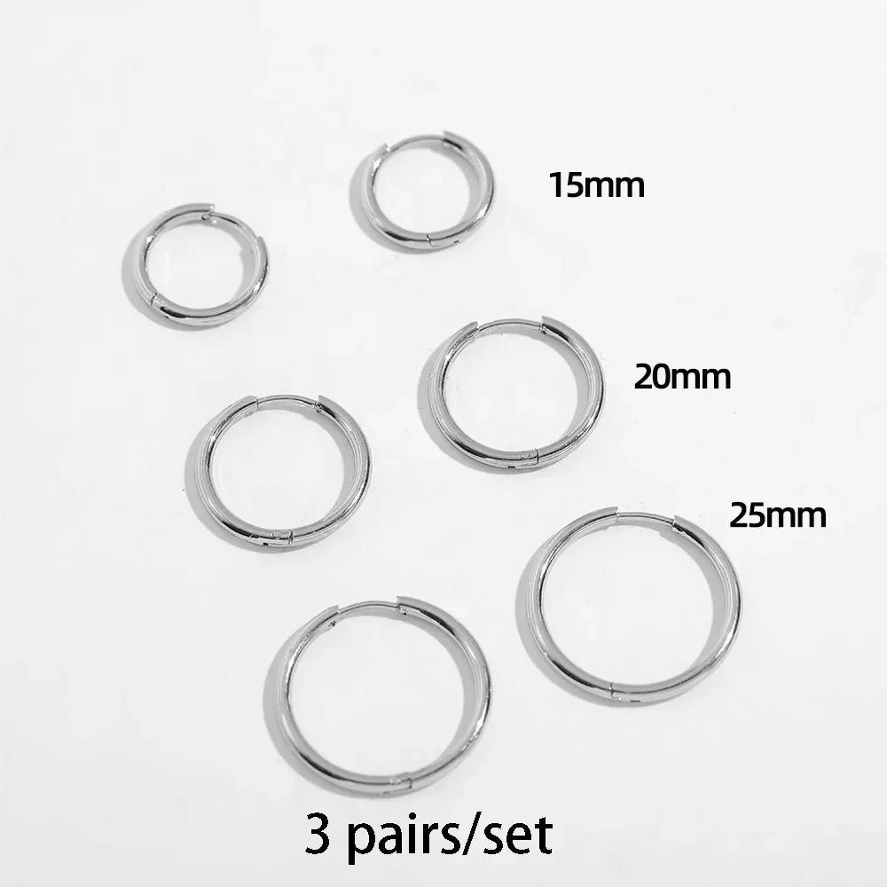 Gold Color Stainless Steel Hoop Earrings for Women Small Simple Round Circle Huggies Ear Rings Steampunk Accessories