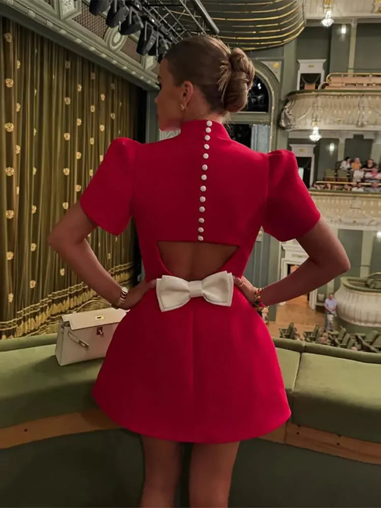 Cupid Red Double Bow Long Sleeve Mini Dress