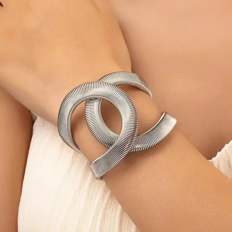 Fashion Designer Jewelry Elegent Alloy Wide Spring Cuff Bracelet Bangles Statement Jewelry Fashion Bangle For Women Big