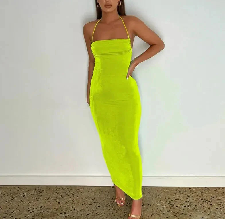 Kendall Halter Backless Bodycon Maxi Party Dress