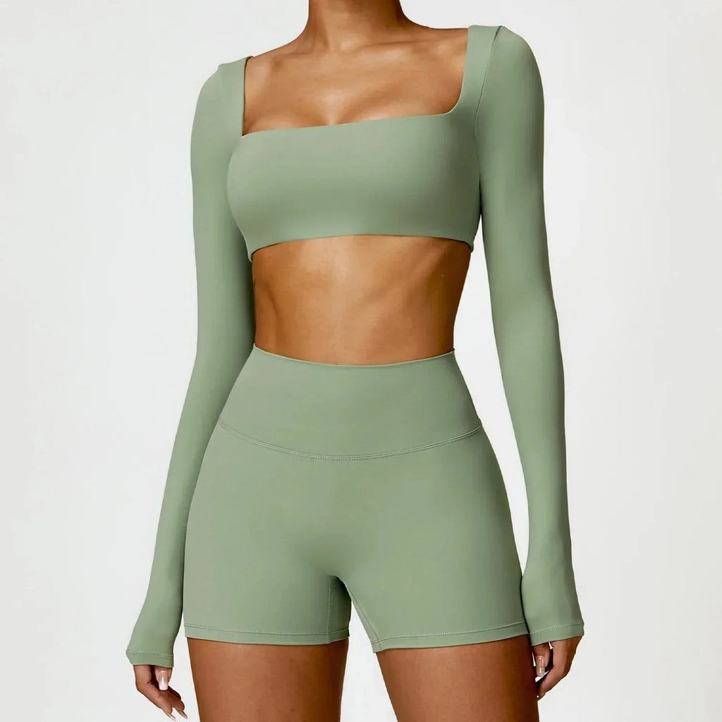 2PCS Yoga Set Women Gym Long Sleeve Sports Suits Fitness Bra Crop Top Workout Clothes Female Athletic Wear Legging Sportswear