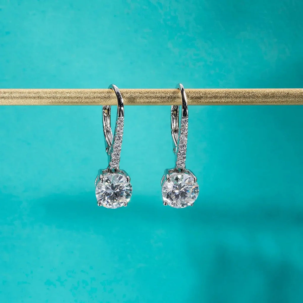 Lovely 1 Carat D Color Moissanite Dangle Drop 925 Sterling Silver Earrings With GRA Certificate