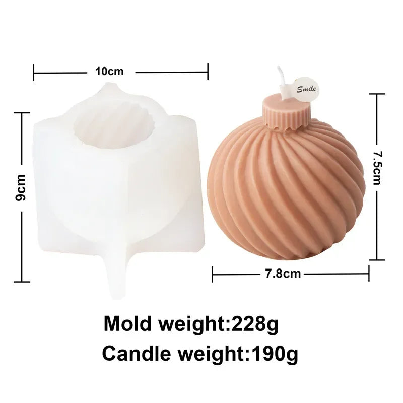 DIY Christmas geometric sphere candle silicone mold stripe spiral wave pattern spherical cake chocolate silicone mold resin mold