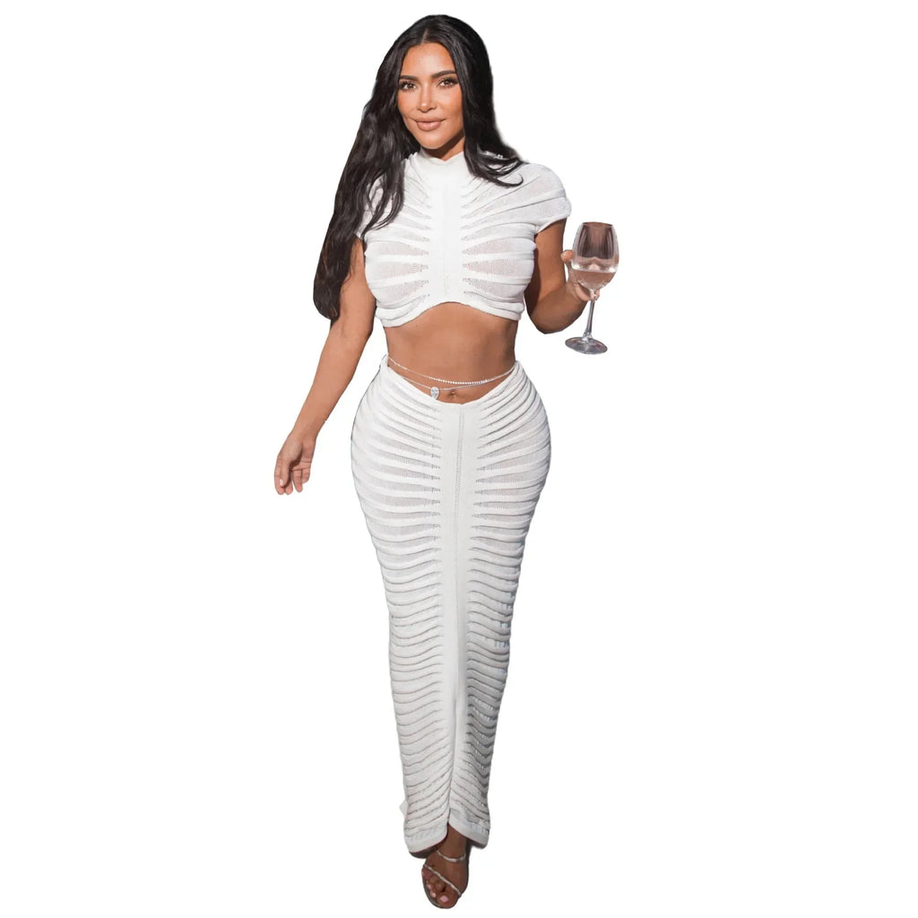 DEKA Beachwear Women Summer Dress Vacation Outfits for New Ladies Split Long Skirt Two Piece Solid Beach Crochet Bikini Cover Up