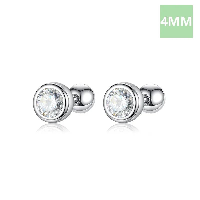 Trustdavis Real 925 Sterling Silver Fashion Round 4/5/6mm CZ Beads Screw Stud Earrings For Women Wedding Fine Jewelry DA2269