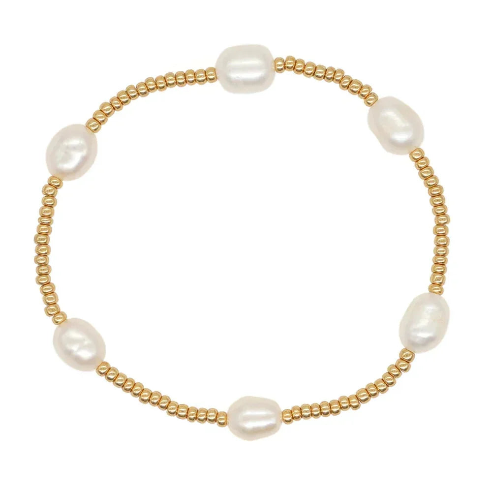 Bohemian Luxury Freshwater Pearl Women Handmade Stretch Summer Couple Gift Boho Fashion Jewelry Golden Miyuki Seed Bead Bracelet