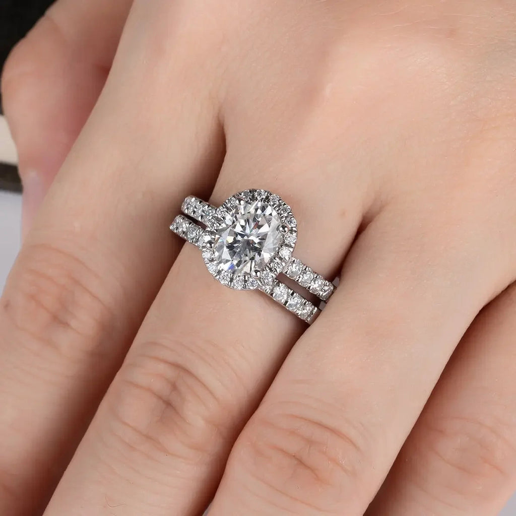 Wedding Band 2ct (Total 2.648ct) Oval Cut D Color Moissanite Ring Set