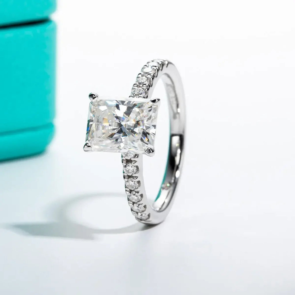 LUX 3ct D Color Radiant Cut D Color Moissanite Ring