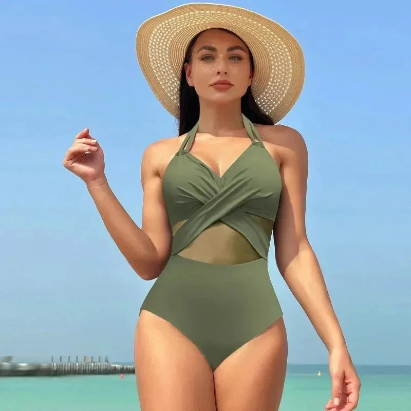 Bombshell Mesh V-neck Monokini Swimsuit