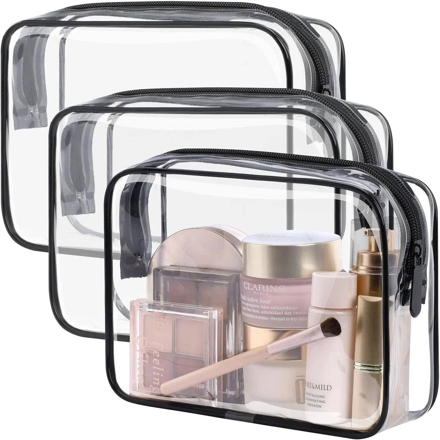3 Pack TSA Approved Toiletry Bag - Travel Clear Waterproof Makeup Bag for Women, Carry on Airport Airline Compliant Bag