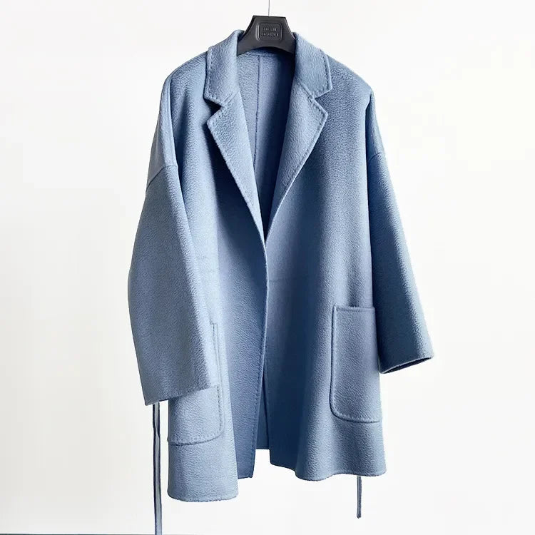 Brand high-end water corrugated double face cashmere coat Women 2022 loose lapel winter wool coat jacket