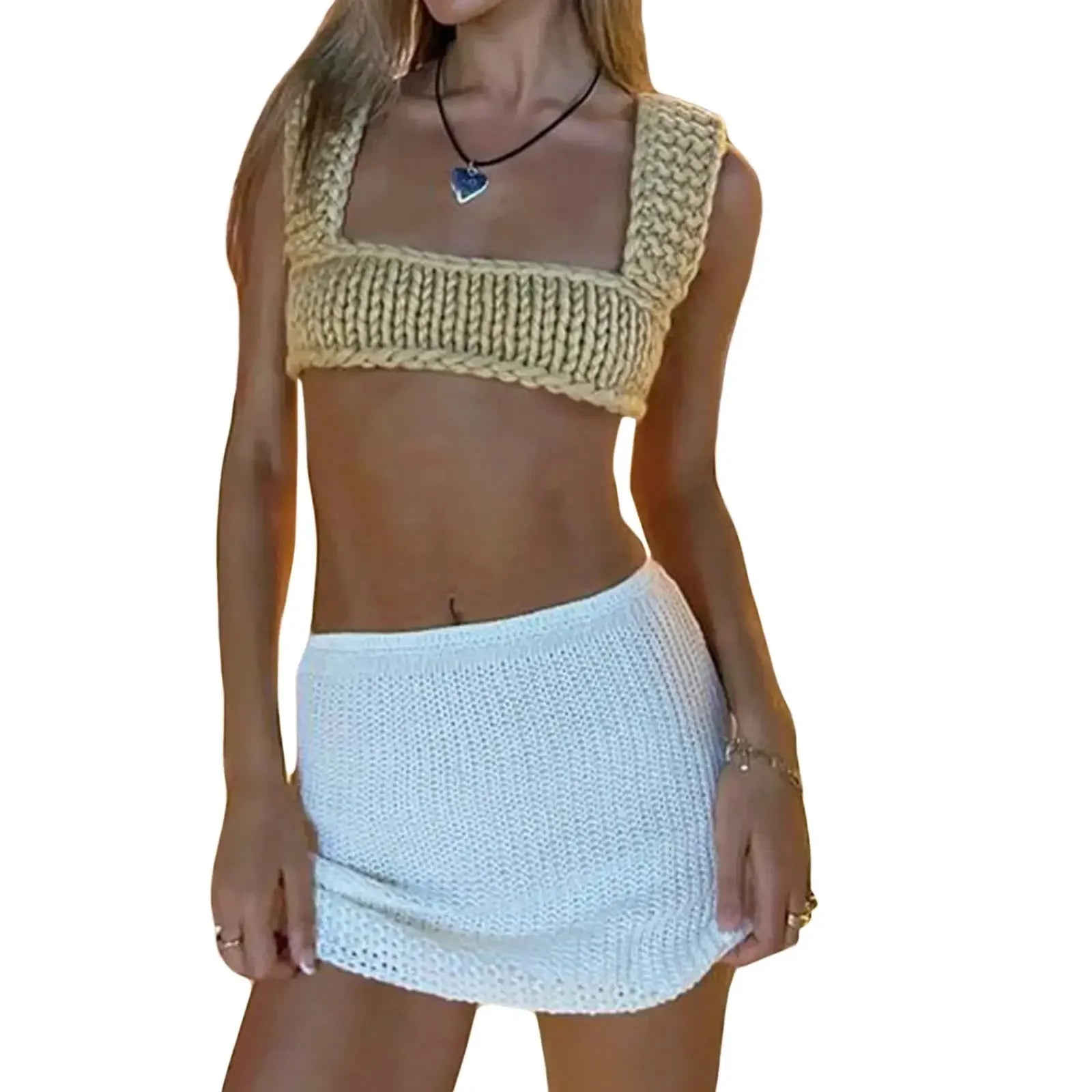 Fairy Grunge Crochet Knitted Crop Top Sleeveless Hollow Out Tube Vest 2000s Women Crochet Tanks Streetwear