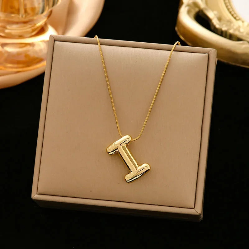 Stainless Steel Chain Gold Plated Letter Necklaces Chunky Alphabet Balloon Bubble Initial Pendant Necklace for Women Men Jewelry