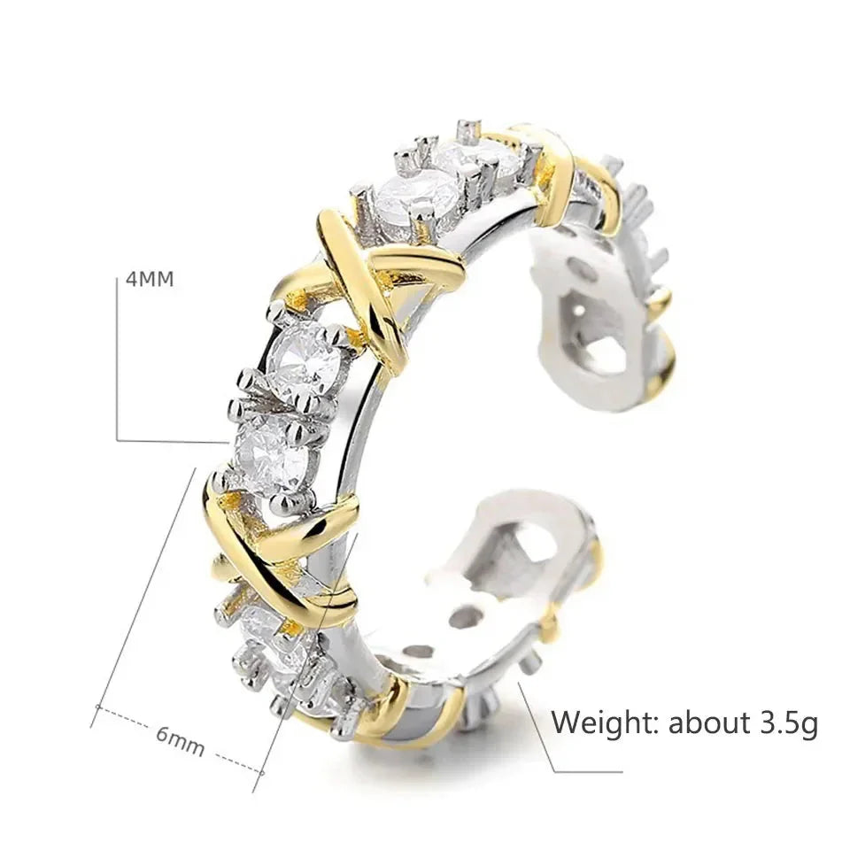 Fashion Letter X Cross Open Ring for Women Girls Clear Geometric Zircon Engagement Rings Wedding Party Jewelry