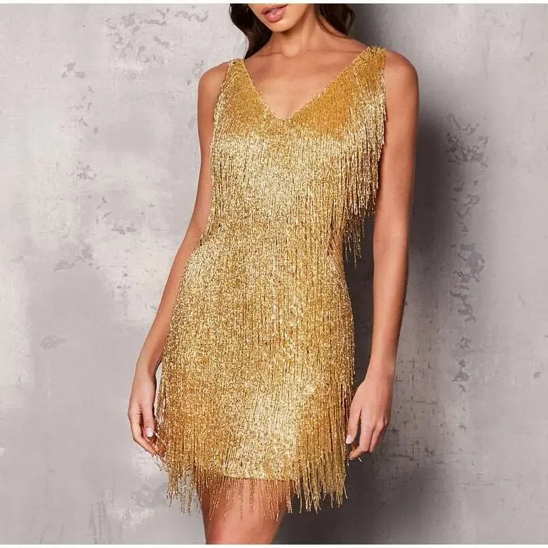 Tassel Sequin Feather Mini Dress