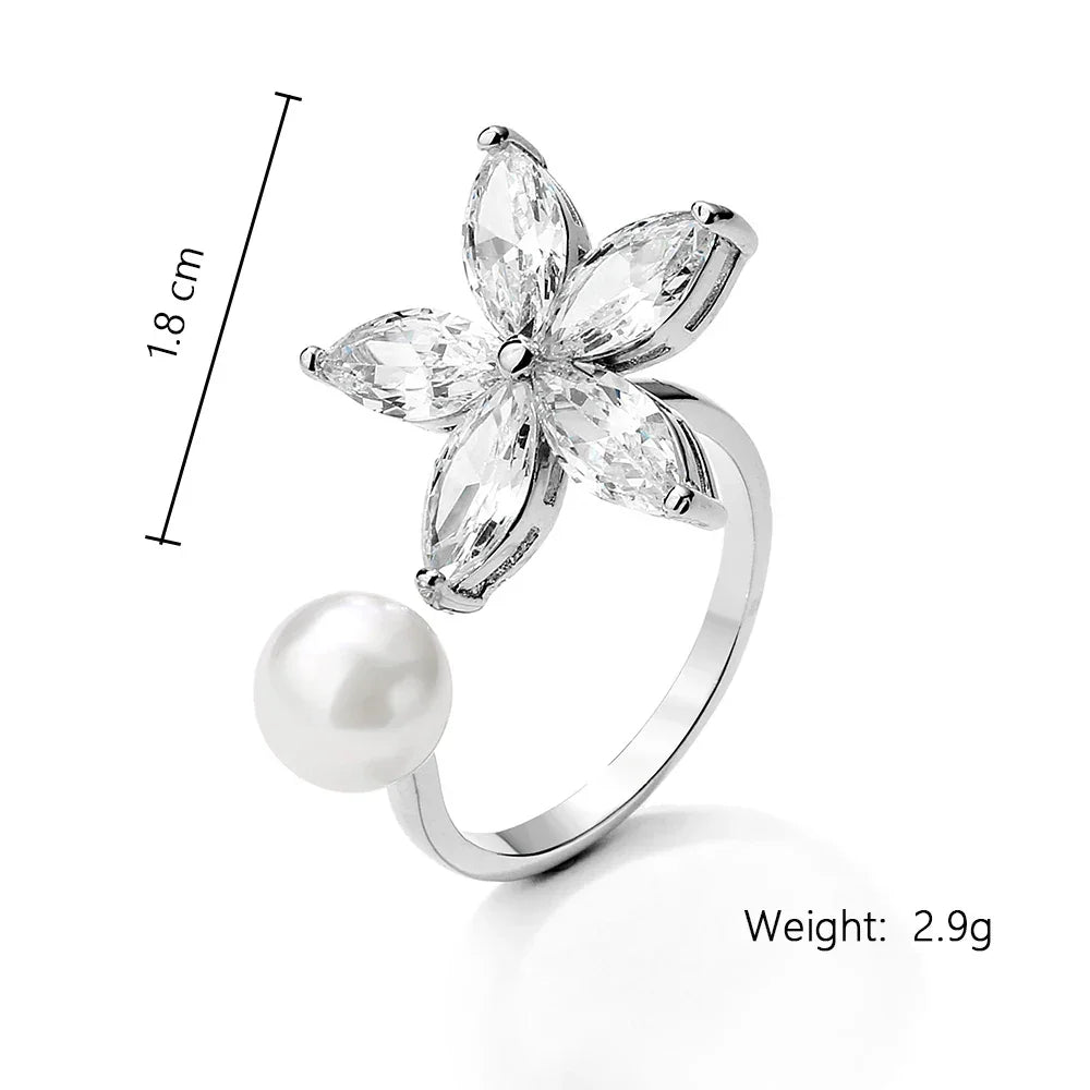 ZAKOL Korea Shiny Cubic Zircon Leaf Shape Open Rings for Women Fashion Geometry Crystal Finger Ring Anillos for Party Jewelry