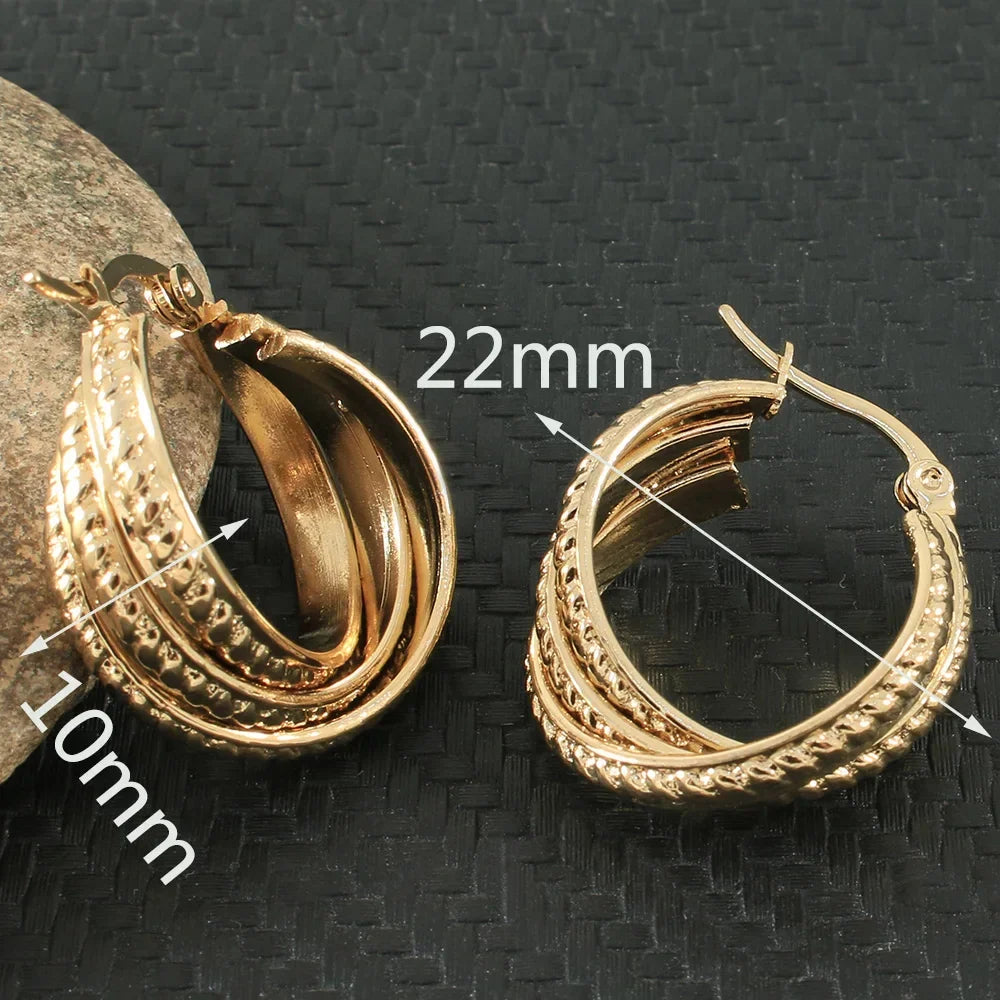 Newest Gold Color Fashion Stainless Steel Jewelry Simple Hoop Earrings Personality Bijoux En Acier Inoxydable Femme EFGZCBEP