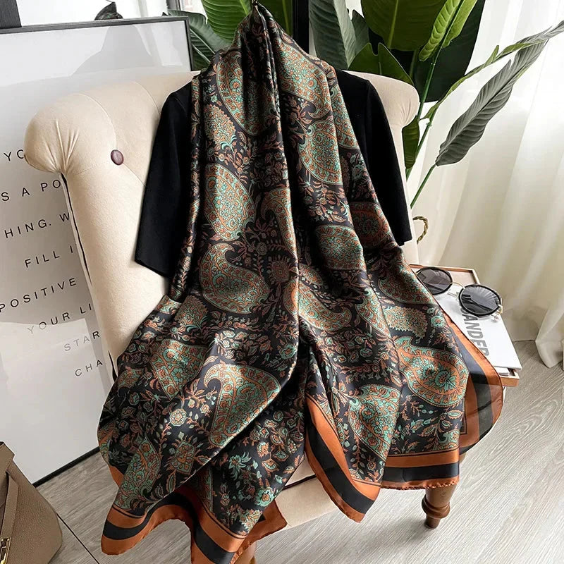 180*90cm Luxury Brand Women Summer Silk Scarves Shawl Lady Wrap Soft Female Europe Designer Beach Bandanna foulard muffler pareo