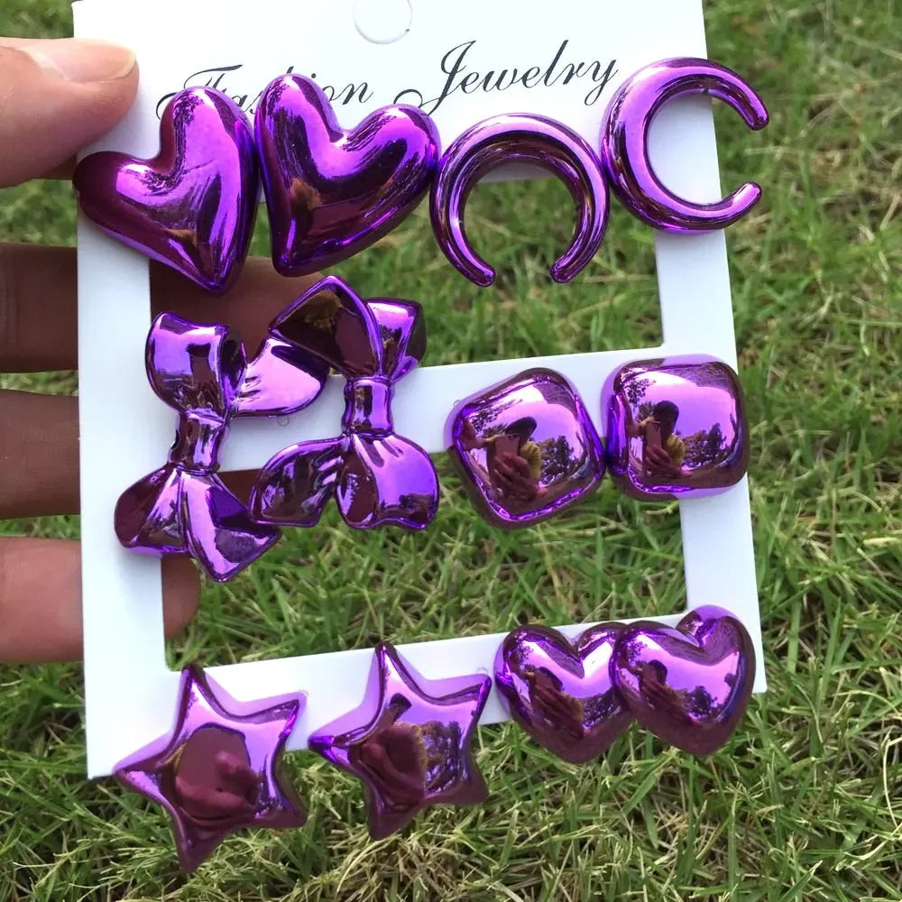 Happy Metallic Balloon Stud Earrings Set