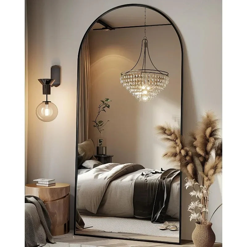 Full Length Mirror, Arched Floor Standing Mirror Full Body Mirror with Stand for Bedroom, Hanging Mounted Mirror for Living Room