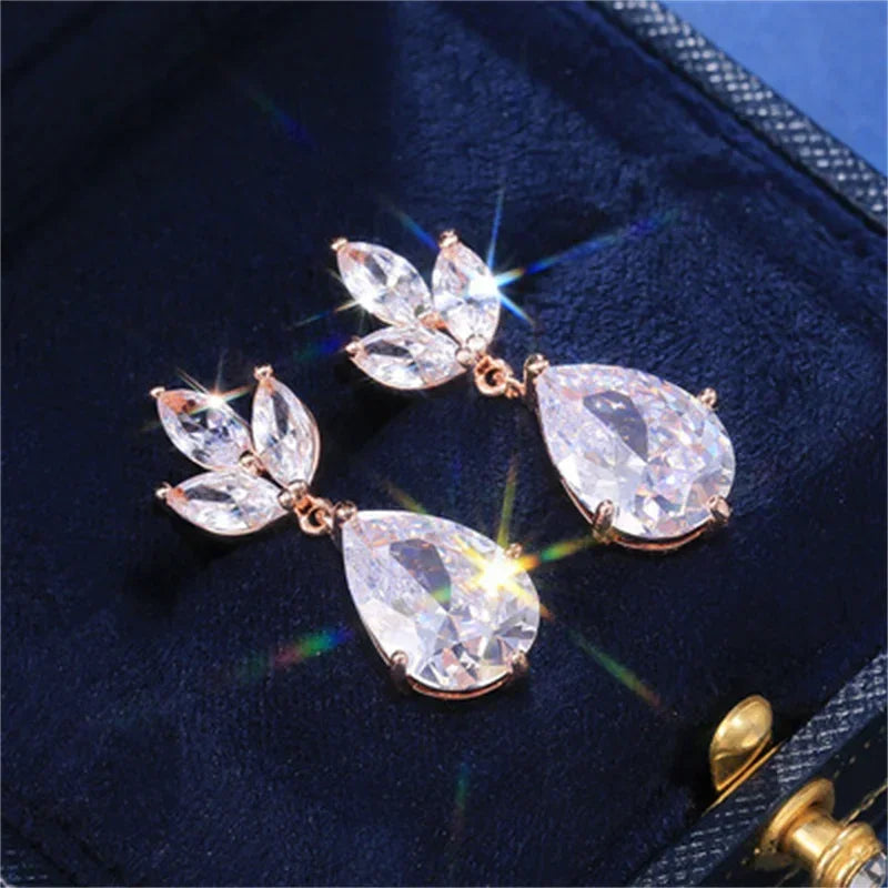 Retro Fashion High-grade Crystal Rose Earrings Women Zircon Ear Studs Wedding Jewelry Gifts