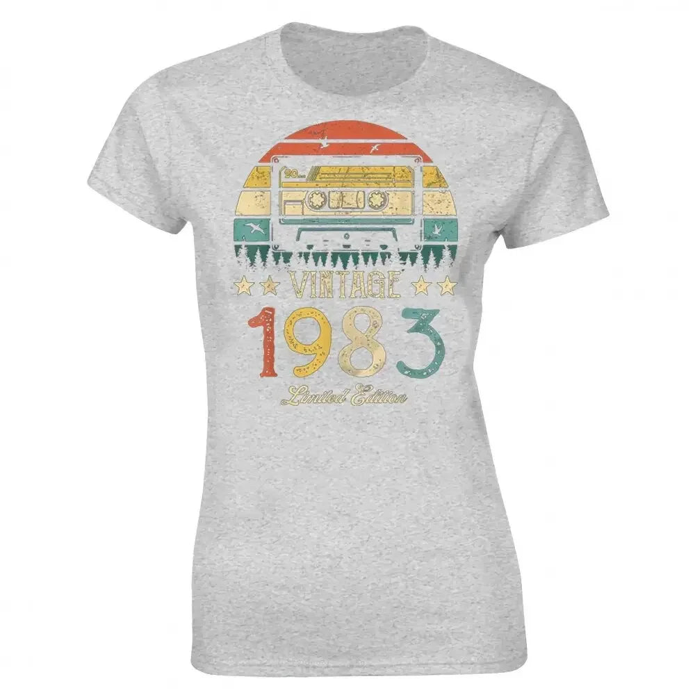 Vintage 1983 Limited Edition Retro Cassette Women T Shirt 40th 40 Years Old Birthday Party Girlfriend Gift Black T-shirt