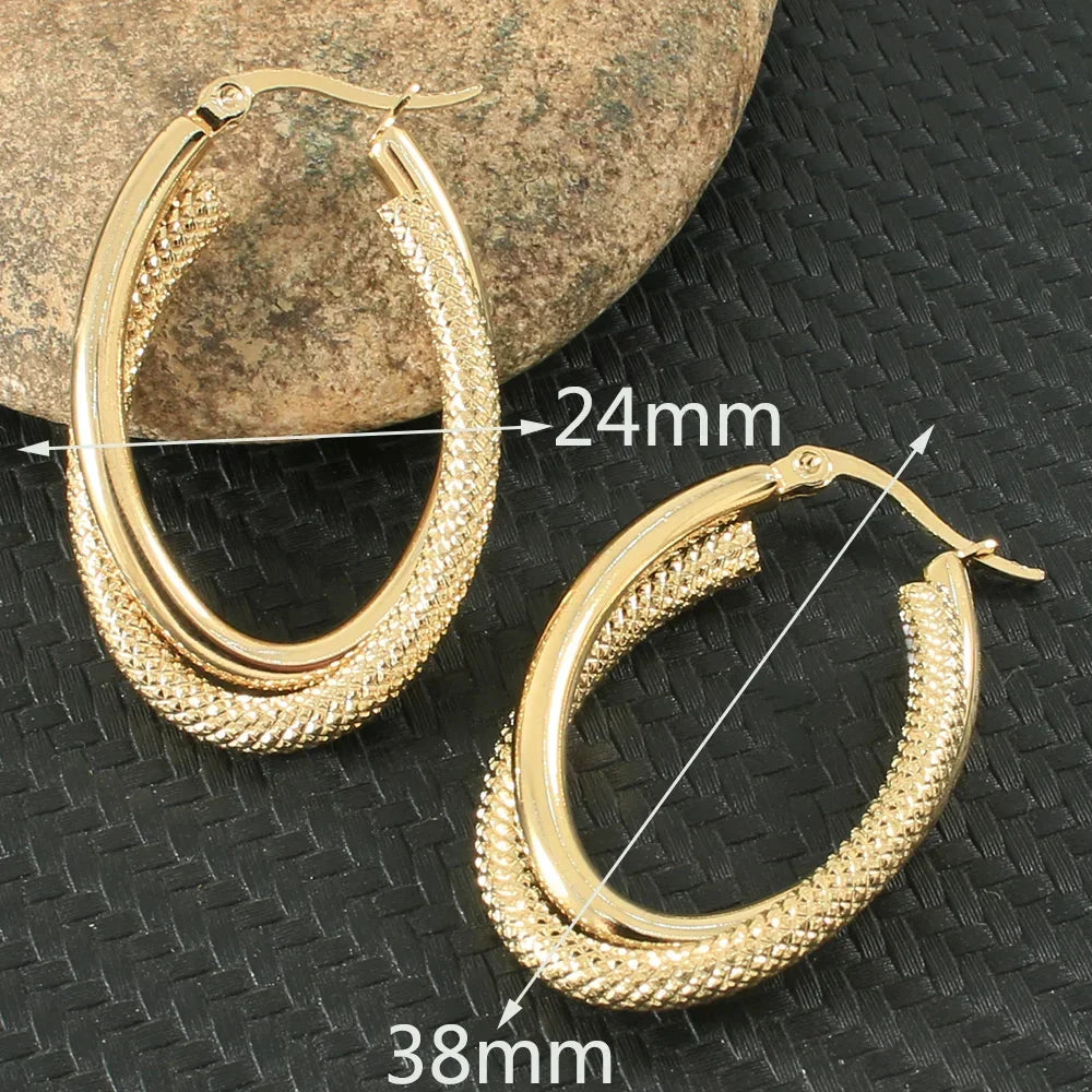 Newest Gold Color Fashion Stainless Steel Jewelry Simple Hoop Earrings Personality Bijoux En Acier Inoxydable Femme EFGZCBEP