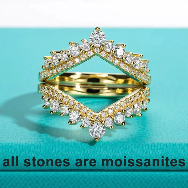 Crown Jewel 18K Gold Plated 3mm D Color Moissanite Sterling Silver Bridal Ring Set