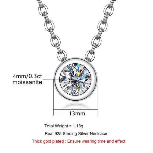 925 SS Round Brilliant 18K Gold Plated 0.3ct D Color Moissanite Necklace
