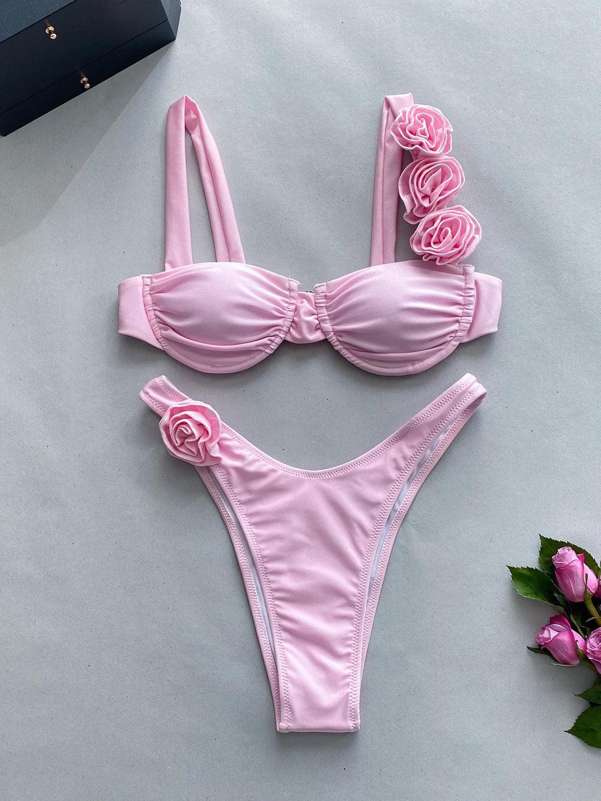 Push Up Bikini Two Pieces Bikini Set Flower Women Swimsuit Brazilian Biquini Sexy Female Swimwear Bathing Suit Beachwear