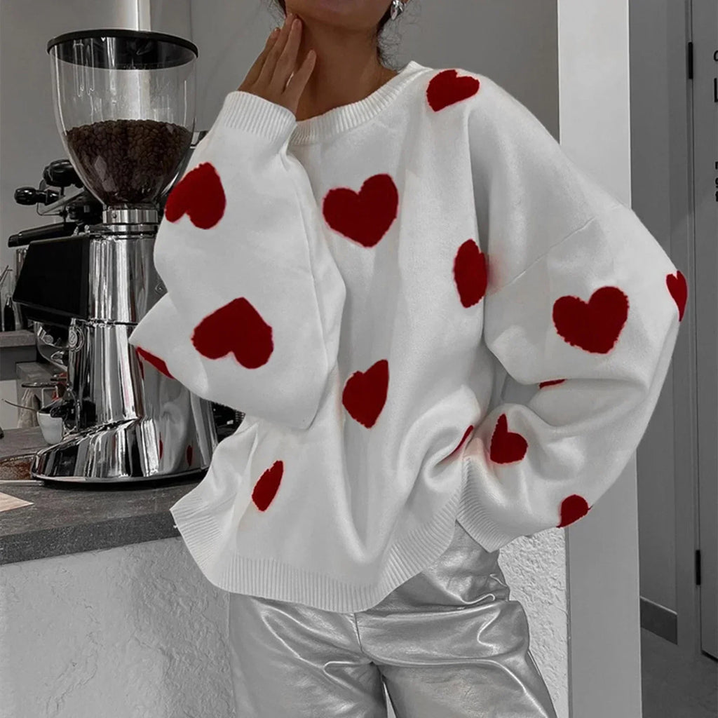 Embroidery Heart Valentine's Day Sweater