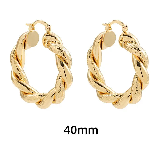New Trendy Geometric Twisted Thick Hoop Earrings Fashion Gold Color Big Round Circle Earrings for Women Punk Hiphop Jewelry Gift