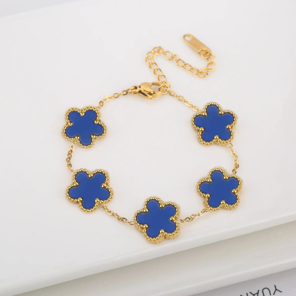 Hot Sale Stainless Steel Laser Five Leaf Flower Petal Adjustable Clover Bracelet Classic for Woman Girl Brand Jewelry Party Gift