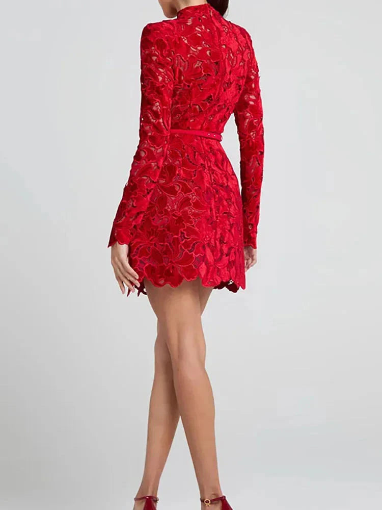 Lace Long Sleeve Mini Party Dress