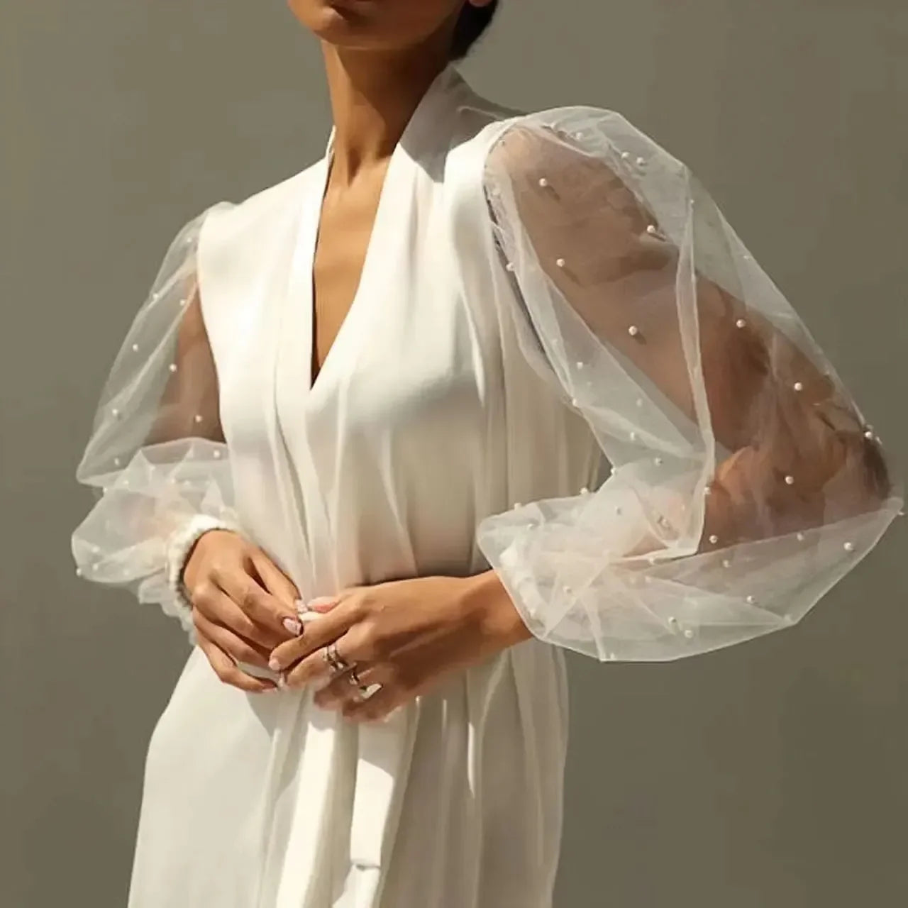 Bridal Gown with Pearl Tulle Robe