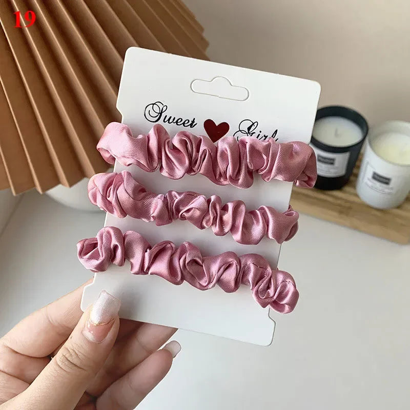Women Silk Scrunchie Elastic Handmade Multicolor Hair Band Ponytail Holder Headband Hair Accessories 1PC Satin Silk Solid Color