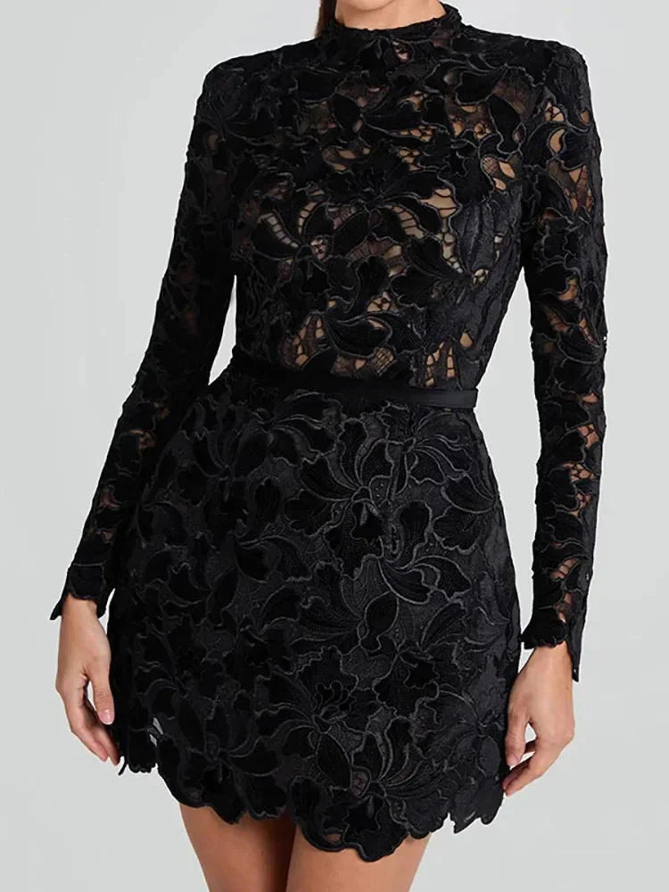 Lace Long Sleeve Mini Party Dress