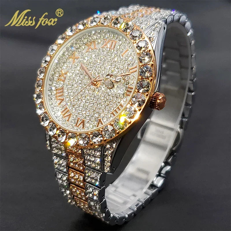 Bling Moissanite SS Quartz Calendar Watch