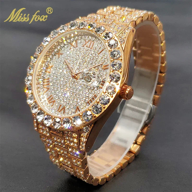 Bling Moissanite SS Quartz Calendar Watch