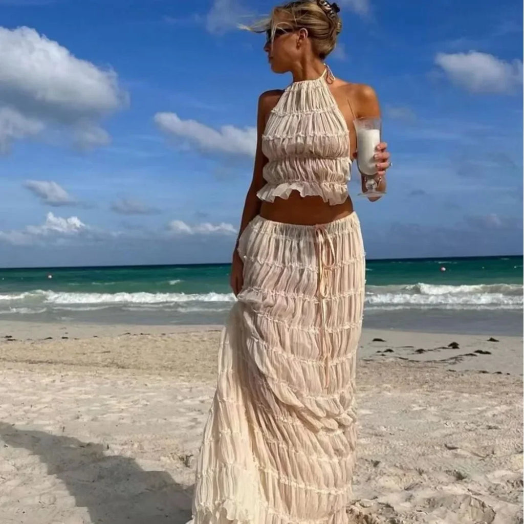 Boho Halter Maxi Skirt Set
