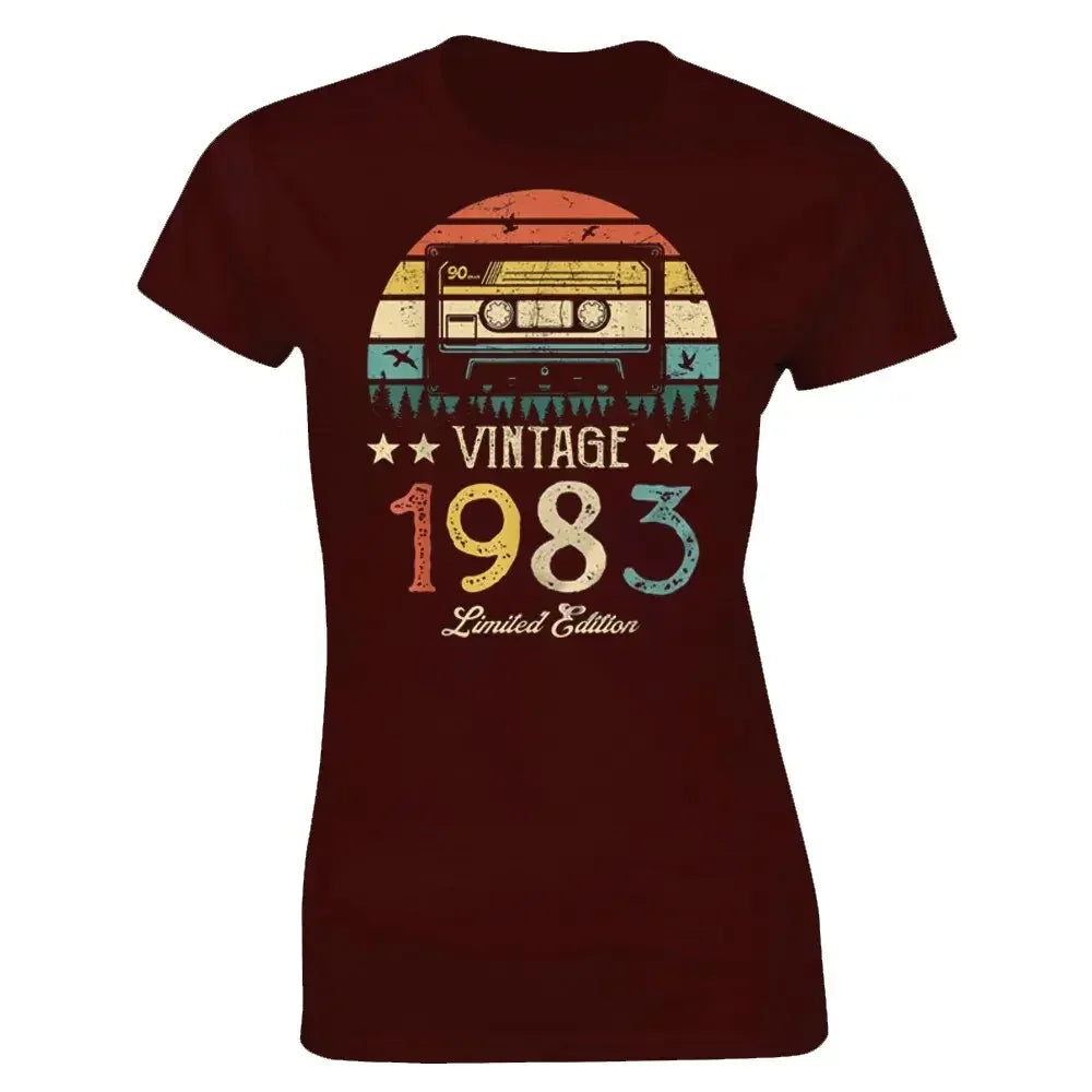 Vintage 1983 Limited Edition Retro Cassette Women T Shirt 40th 40 Years Old Birthday Party Girlfriend Gift Black T-shirt