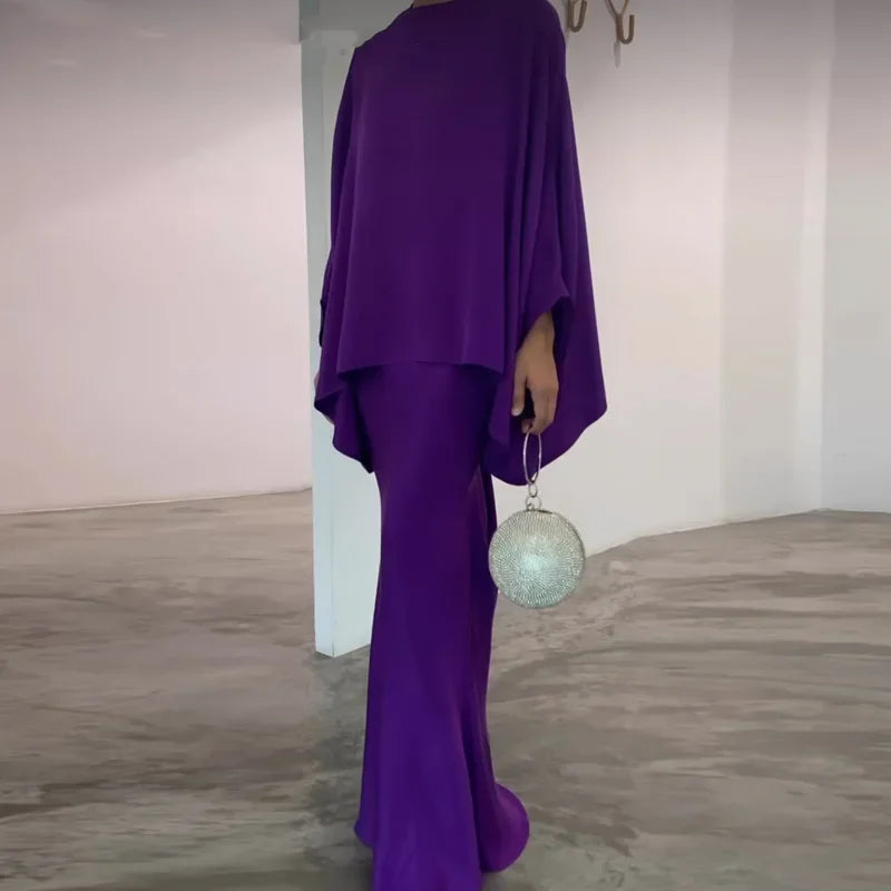 Satin Elegant Blouse & Slim Long Skirt Suit