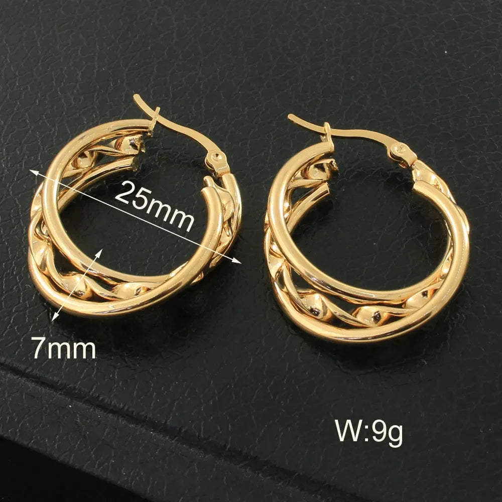 Newest Gold Color Fashion Stainless Steel Jewelry Simple Hoop Earrings Personality Bijoux En Acier Inoxydable Femme EFGZCBEP